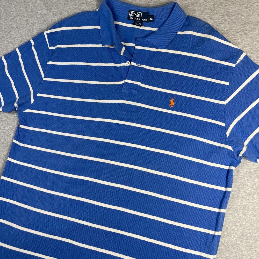 Vtg 00s Polo Ralph Lauren Shirt Mens XL Blue White Striped Pique Cotton Polo Fla